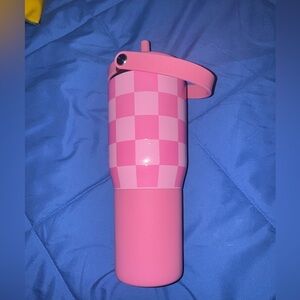 Pink Checkered Water Bottle